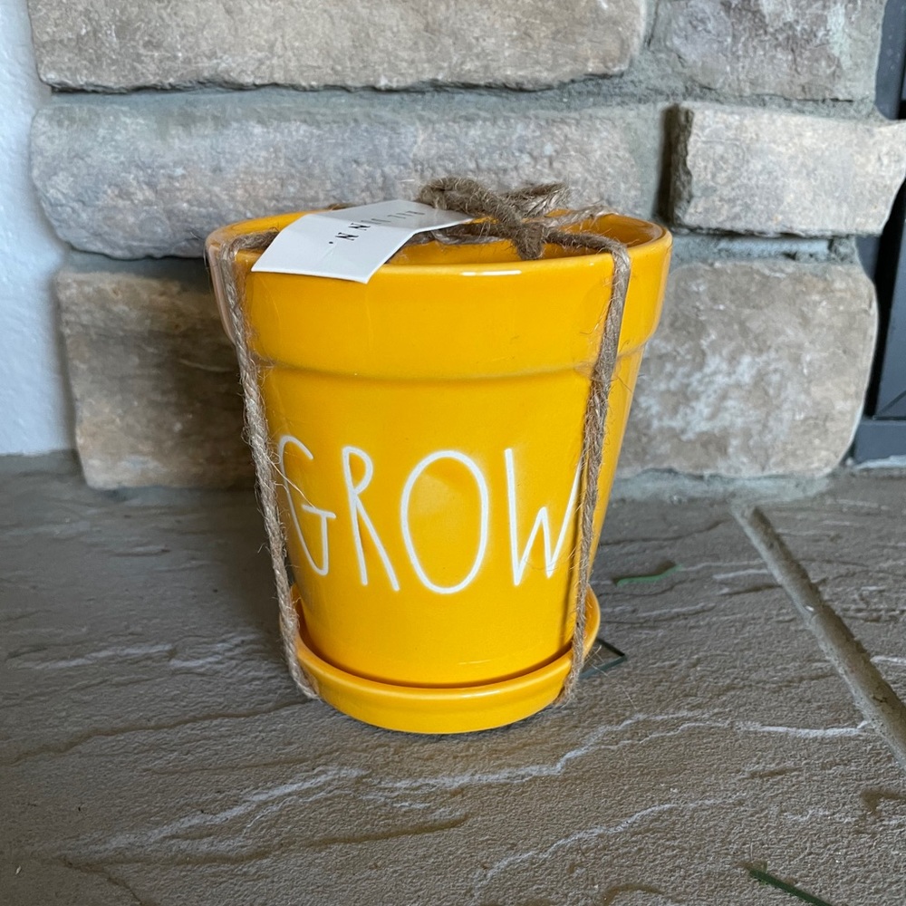 Rae Dunn Yellow “Grow” Pot
